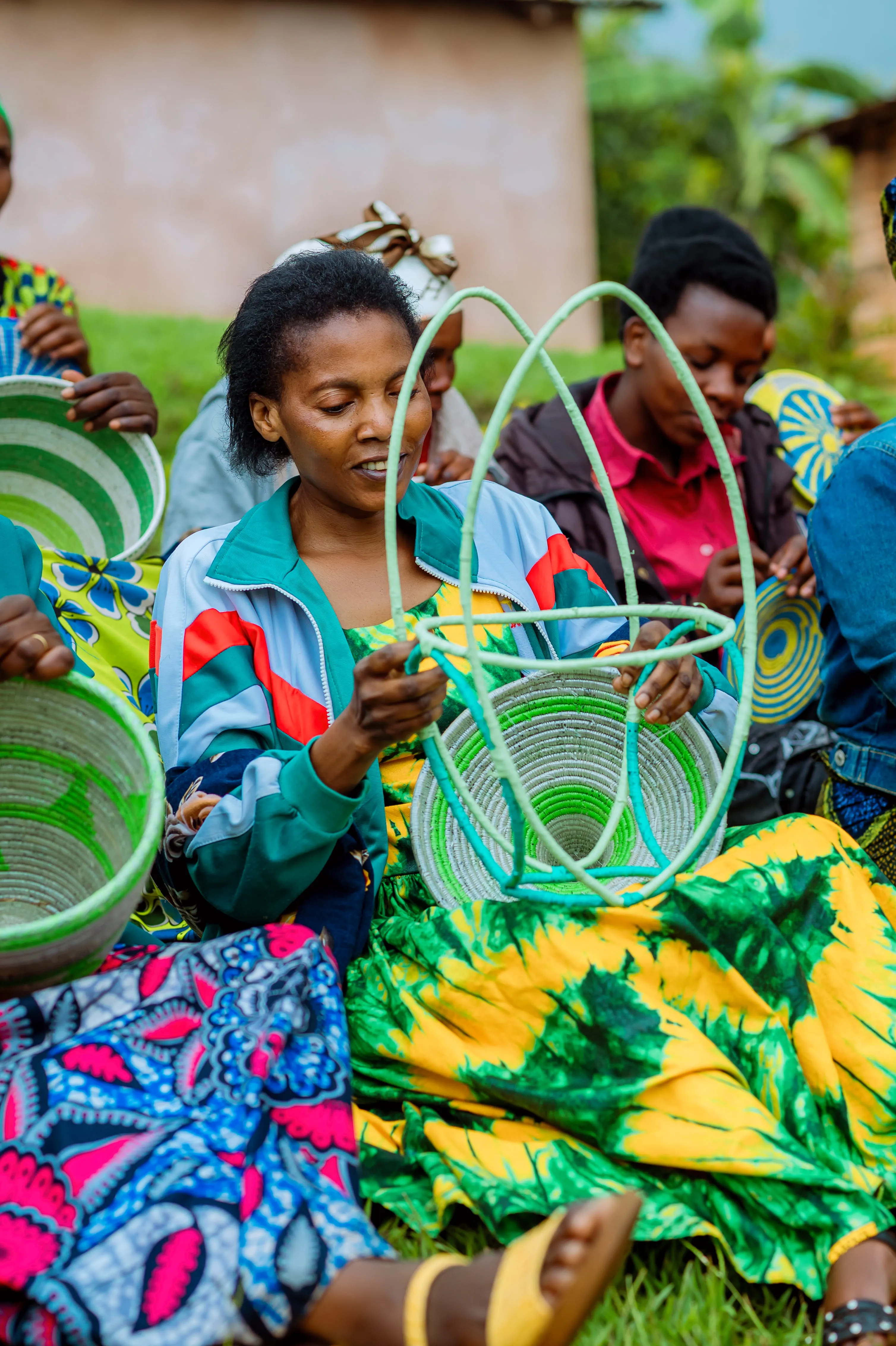 Woman weaving a basket