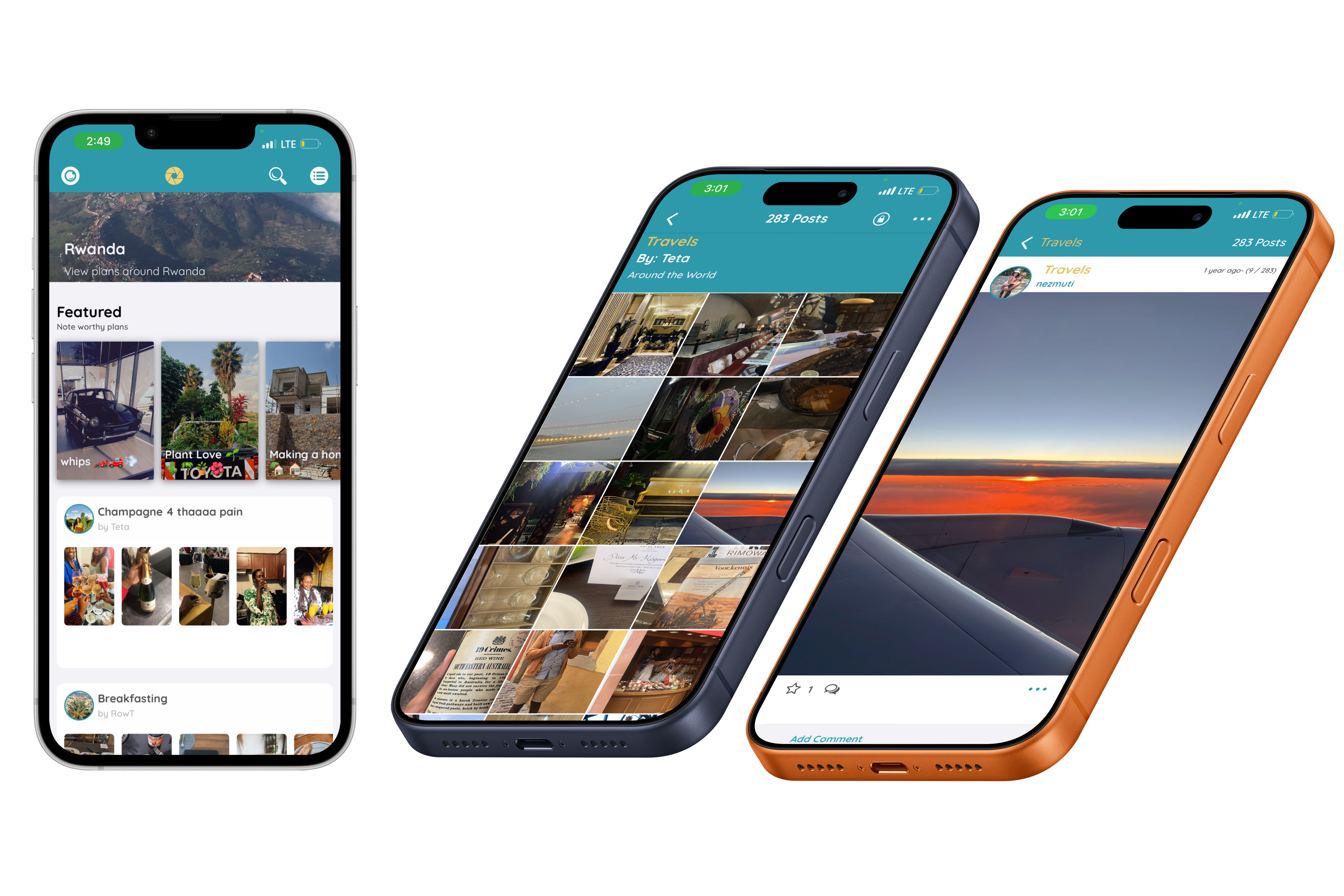 Happening app showing the Rwanda home screen with featured plans